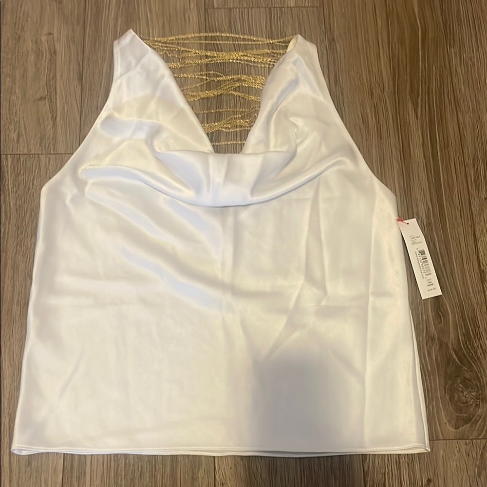 Elegant White Sleeveless Top with Gold Accents